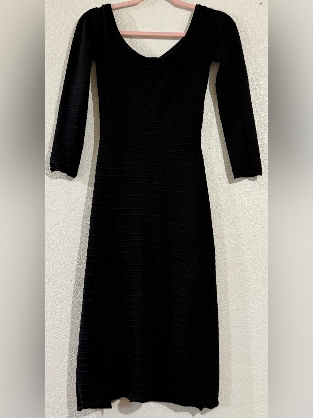 Windsor Black Ribbed Long-Sleeve Midi Dress